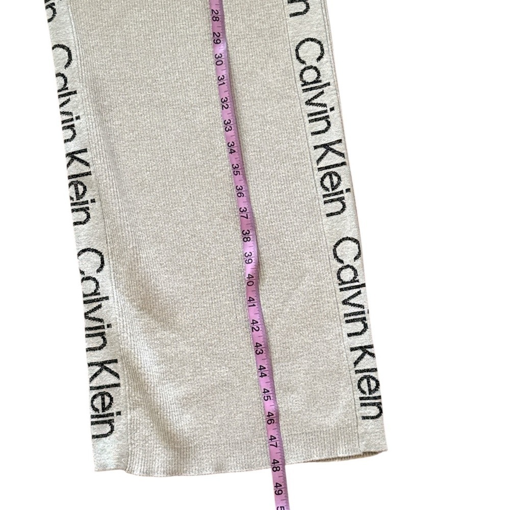 Calvin Klein Ribbed Knit Midi Dress Beige Logo Side Panels Bodycon Short Sleeve - Picture 6 of 10